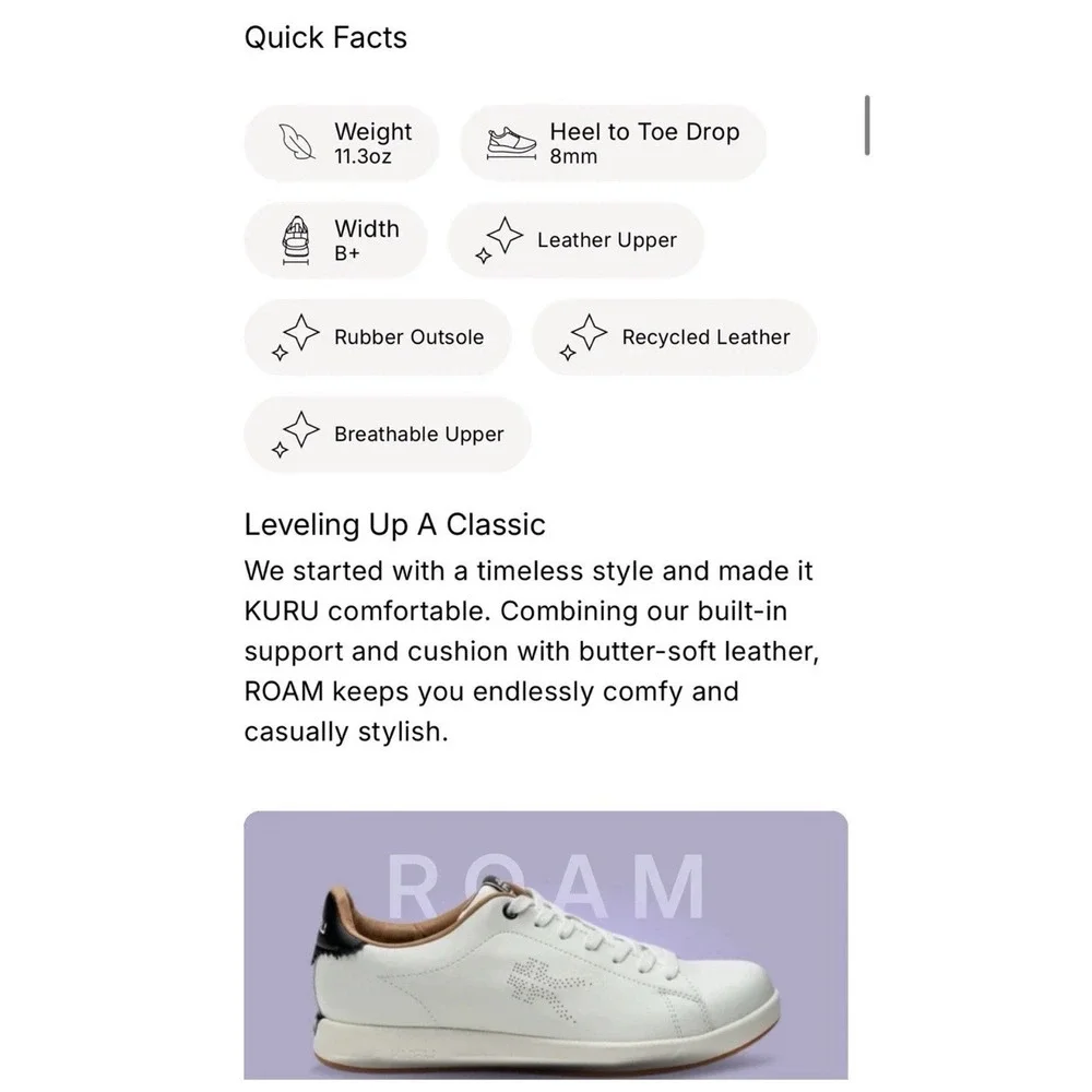 KURU Roam Women's 7.5 Classic Court Leather Sneaker Lilac Shimmer/Blue‎ Fog